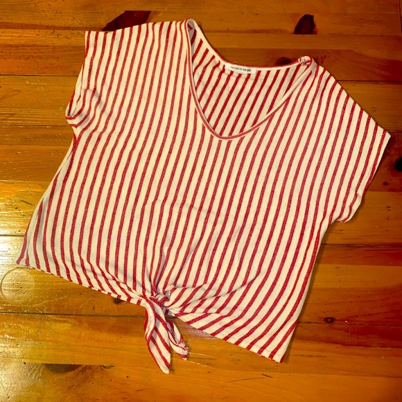 Caution To The Wind Tops - Caution to the Wind Red and White Stripped T-Shirt